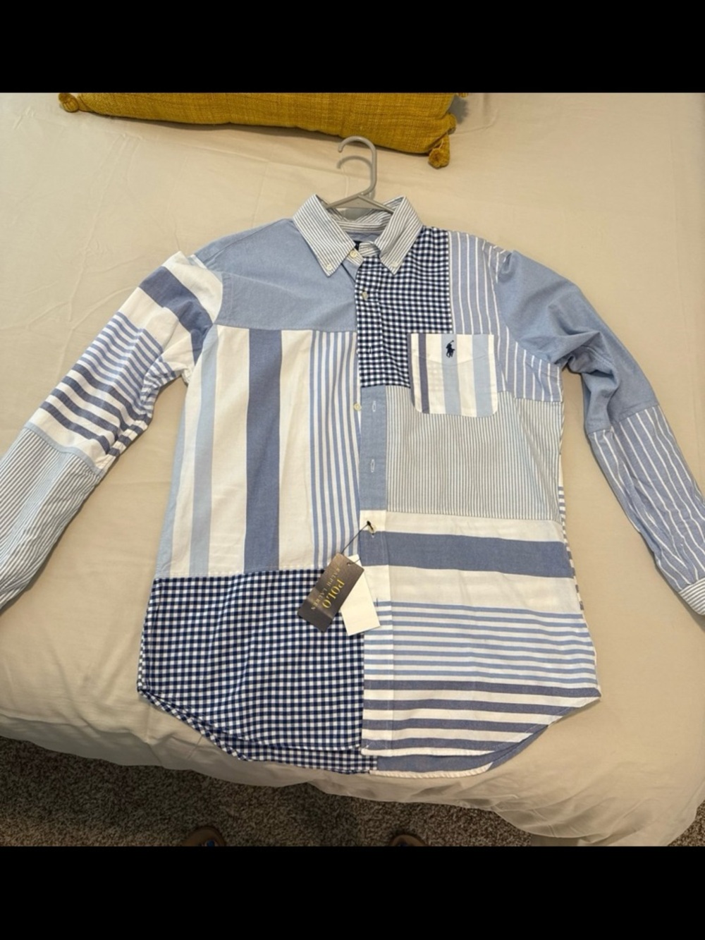 Ralph Lauren Patchwork Striped & Gingham Blue and White Button-Down Shirt